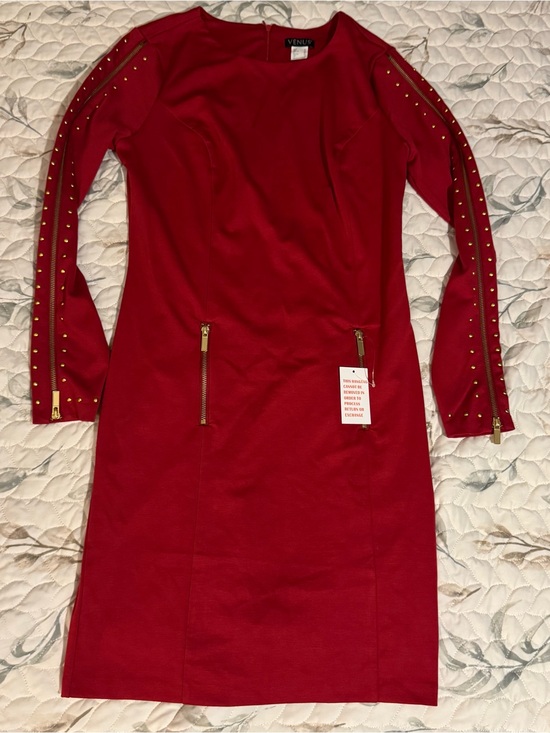 VENUS Dresses & Skirts - NWT VENUS Red Studded Accent Zipper Sleeve Sheath Dress Size 8